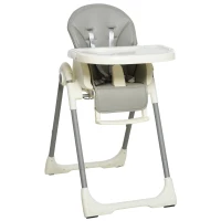 HOMCOM Trona para Bebé Evolutiva Ajustable y Plegable con Doble Bandeja Trona Portátil de +6 Meses Reclinable con 2 Ruedas y Frenos 55x80x104 cm Gris(m-10)