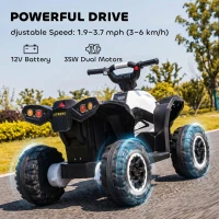 HOMCOM 12V Ride-On Quad Bike w/ Music, Horn, for Ages 3-5 Years - White(m-4)