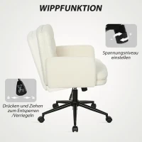 HOMCOM Mobiele bureaustoel met stoffen bekleding, armleuningen en 5 wielen, draaibaar, crèmewit(m-5)