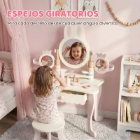 AIYAPLAY Tocador de Maquillaje Niñas con Taburete Espejos Giratorios Cajón 6 Accesorios Bandejas Laterales para +3 Años Rosa(m-6)