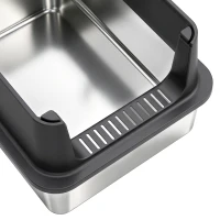 PawHut Set van 2 XL RVS kattenbakken met hoge rand en kap, 60 x 40 x 30 cm, halfopen, incl. 2 scheppen, voor grote katten tot 8 kg(m-11)