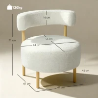 HOMCOM Fauteuil Loungestoel Relaxfauteuil met Sherpa-fleece, metalen poten in houtlook gestoffeerde stoel 67 x 67 x 71 cm Crèmewit(m-3)