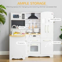HOMCOM Kids Kitchen Playset, Large Pretend Role Play Kitchen, White(m-5)