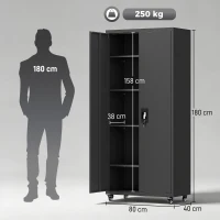 HOMCOM Szafa metalowa zamykana na kółkach, 5 regulowanych półek, ze stali, 80 x 40 x 180 cm Czarny(m-3)