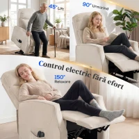 HOMCOM Fotoliu Electric cu Ridicare, Fotoliu Relax cu Masaj și Încălzire, Bej(m-4)