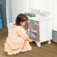 HOMCOM Kids Wooden Play Kitchen Toy Cooking Set Pretend Role Playset, with, Cooking Bench, Stainless Steel Pot for 3-6 Years(m-2)