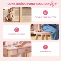 AIYAPLAY Toucador Infantil com Banqueta, Espelho, Gaveta e 2 Prateleiras Abertas para Crianças 3 a 6 Anos Rosa(m-6)