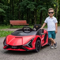 HOMCOM Masina electrica pentru copii 12V Lamborghini cu faruri si muzica, telecomanda si viteza 3-8 km/h, 108x62x40cm, Rosie(m-2)