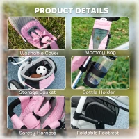 HOMCOM 6 in 1 Kids Trike with Parent Handle, Canopy, 5-point Seat Belt, Storage, Footrest, Brake, for 1-5 Years, Pink(m-8)