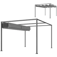 Outsunny Pergola coulissante Pergola rétractable 4 x 3 m structure métal époxy anticorrosion toile polyester 180 g/m² gris foncé(m-13)