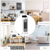 HOMCOM Stufetta Elettrica Oscillante con Telecomando, Temperatura Regolabile e Timer, Potenza 1000W/2000W, 17.6x13.7x50cm, Bianco(m-9)