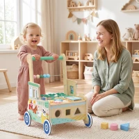 AIYAPLAY Baby Lauflernwagen Lauflernhilfe mit Rädern Bauklötze Stauraum Montessori Aktivitätszentrum für 1-3 Jahre Grün(m-10)