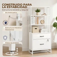 HOMCOM Mueble Archivador con Estantería 2 Cajones Encimera para Impresora Cerradura para A4 Letter Legal Blanco(m-7)