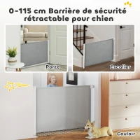 PawHut Barrière de sécurité barrière animaux rétractable automatique 1,15L x 0,83H m teslin métal gris(m-4)