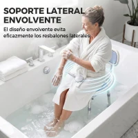 HOMCOM Silla Ducha Personas Mayores con Protectores Laterales Respaldo Antideslizantes Altura Regulable Carga 136 kg Azul(m-4)