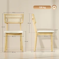 HOMCOM Eetkamerstoel met rotan rugleuning, kunstleren zitting en rubberhout, naturel(m-3)