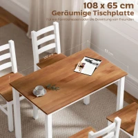 HOMCOM Eetset met eettafel en 4 stoelen, eetkamerset van grenenhout, bruin+wit(m-4)