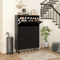 HOMCOM Meuble à Chaussures 24 Paires, Armoire à Chaussures Étroite avec 3 Tiroirs Rabattables, Étagères Réglables, Noir(m-10)