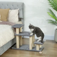 PawHut Escalier pour animaux domestiques réglable 3/4 marches échelle pour chat chien griffoirs sisal 70 x 32 x 68 cm gris(m-12)