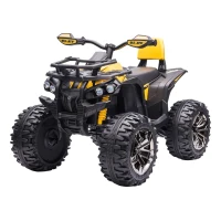 HOMCOM Quad Eléctrico para Niños 12V, Quad para Niños de 3–5 Años con 2 Motores, Velocidad 3–8 km/h, Música, Faros LED, MP3, USB, Tarjeta TF, Pedal, Avance y Retroceso, Amarillo(m-12)