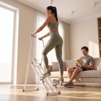 SPORTNOW Stepper d'Escalier Pliable, 3 Niveaux de Résistance, Hauteur Réglable, Écran LCD, Charge 150 kg, 90x50x133cm, Blanc(m-10)