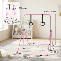 HOMCOM Barre de gymnastique pour enfants, barre horizontale pliable à hauteur réglable avec anneaux de gymnastique, rose(m-3)