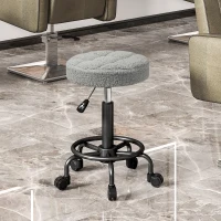 HOMCOM Taburete Giratorio Redondo Taburete con Ruedas Altura Regulable 50-66 cm Asiento Tapizado en Tejido de Borreguito Gris(m-10)
