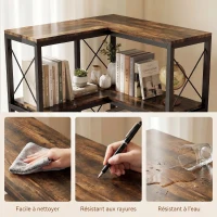 HOMCOM Bibliothèque d'angle à 6 niveaux, meuble de rangement en métal pour salon, chambre, bureau, 60x60x200cm, brun rustique(m-7)
