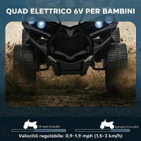 AIYAPLAY Quad Elettrico per Bambini ATV con Batteria Ricaricabile 6V, Fari LED e Musica, Età 18-56 Mesi, Nero(m-3)
