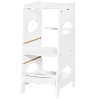 HOMCOM Tour d'apprentissage observation en MDF pour enfants - hauteur réglable - marches antidérapantes avec barres de sécurité - dim. 40L x 50l x 90H cm - blanc(m-11)