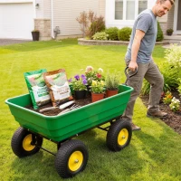 Outsunny Carrello da Giardino 125L in Acciaio e PP con Vasca ribaltabile e Maniglia, 118x58x102 cm, Verde(m-8)