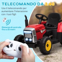 HOMCOM Trattore Elettrico per Bambini 3-6 Anni con Rimorchio Rimovibile, Batteria 12V e Telecomando, Rosso(m-5)