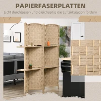 HOMCOM 4-teiliger Paravent, 160 x 170 cm, faltbare Trennwand mit 2 Regalen, Naturholz(m-6)