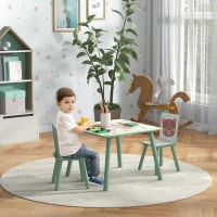 ZONEKIZ Zitgroep voor kinderen 3-8 jaar, 1 tafel & 2 stoelen, schattig dierenmotief, groen(m-2)