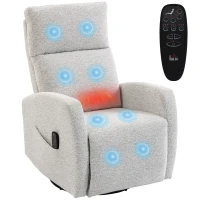 HOMCOM Fauteuil inclinable de massage et chauffage, fauteuil de relaxation en chenille, dossier réglable, pivotant 360°, crème(m-12)