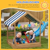 Outsunny Zandbak met dak, speelhuisontwerp, met speelgoedset, grenenhout, 124x116x146cm, Bruin(m-4)