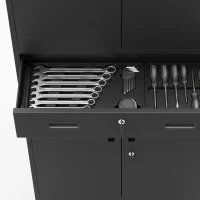 HOMCOM Metalen kast 180 cm, gereedschapskast met afsluitbare deuren, lade en verstelbare planken, zwart(m-10)