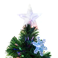 HOMCOM 4FT Green Fibre Optic Artificial Christmas Tree Xmas Colourful LED Scattered Tree with Snowflakes Ornaments Fireproofing(m-7)