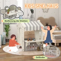 AIYAPLAY Kinder-Spielhaus mit dekorierten Fenstern, gewölbten Türen, Servierstation, 108x80x111 cm, Creme(m-4)
