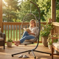 Outsunny Fauteuil suspendu avec support, chaise suspendue pliante avec repose-pieds rétractable, gris clair(m-11)