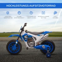 HOMCOM kindermotorfiets, elektrische motorfiets, 45 minuten rijtijd, met trainingswielen, vanaf 3 jaar, blauw+wit, 106,5 x 51,5 x 68 cm(m-4)