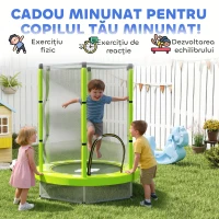 AIYAPLAY Trambulină Elastică pentru Copii Ø140 cm cu Plasă de Siguranță și Desene, Vârstă 3-6 Ani, Verde(m-9)