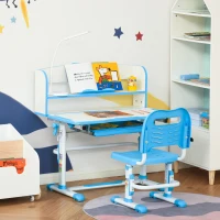 HOMCOM Banco Scuola per Bambini 6-12 Anni Regolabile con Luce LED, Leggio e Portapenne, in MDF, PP e Acciaio, Azzurro(m-9)