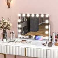 HOMCOM Miroir maquillage lumineux LED intensité réglable miroir grossissant port de charge USB, rotation à 360° 63 x 50 cm(m-2)