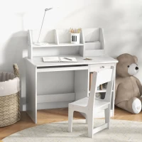 ZONEKIZ Bureau enfant avec chaise ergonomique avec clavier coulissant tiroir niches et étagères ouvertes 90 x 45 x 90 cm blanc(m-11)