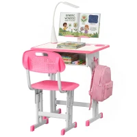 HOMCOM Banco Scuola per Bambini 6-12 Anni ad Altezza Regolabile con Leggio e Mensola, in Acciaio e MDF, Rosa(m-1)
