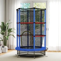 HOMCOM Tappeto Elastico per Bambini 3-6 Anni con Rete di Protezione, 6 Colonne e 3 Ingressi, Ø140x190 cm, Blu e Nero(m-9)