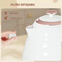 HOMCOM Fierbător electric, 1,7L, 2,2kW, funcție de fierbere rapidă cu filtru anti-calcar detașabil și lavabil(m-5)