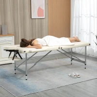 HOMCOM Camilla de Masaje Plegable con Altura Ajustable en 7 Posiciones Reposacabezas y Apoyabrazos 185x70x58-82 cm Beige(m-10)