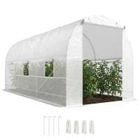 Outsunny Serre tunnel de jardin 9m², serre de jardin tunnel avec porte et 6 fenêtres, bâche PE 140 g/m² 445 x 200 x 200 cm blanc(m-1)